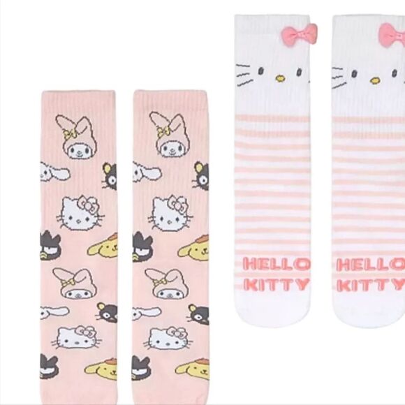 Hello Kitty By Sanrio 3D Logo Bow Crew Socks- 2PK - Picture 2 of 7